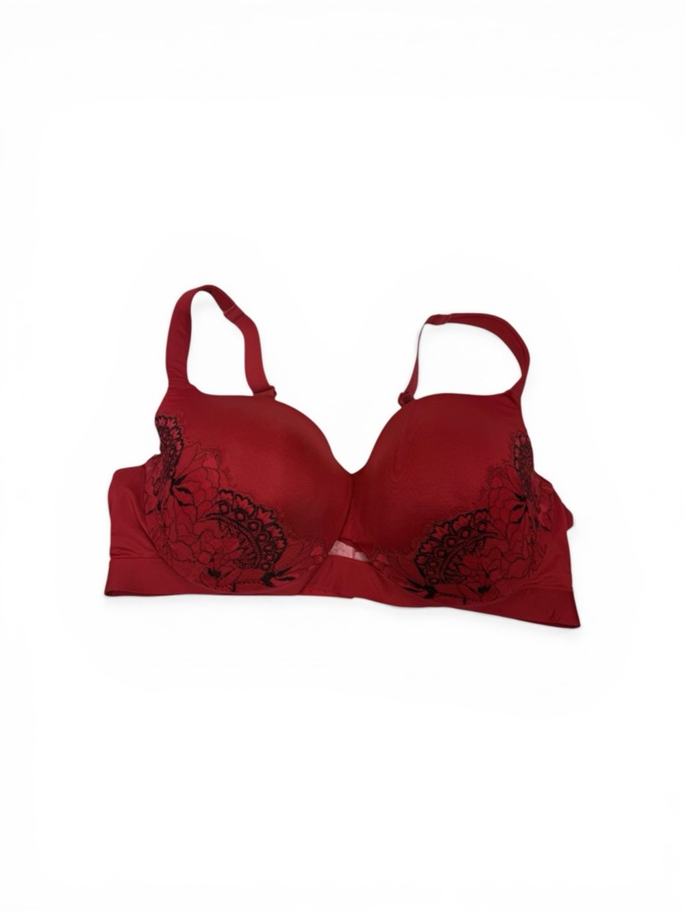 Cacique red Lightly lined balconette Bra with Black Lace Accents size 44DD